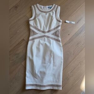 ANTONIO MELANI White and Tan Midi Dress